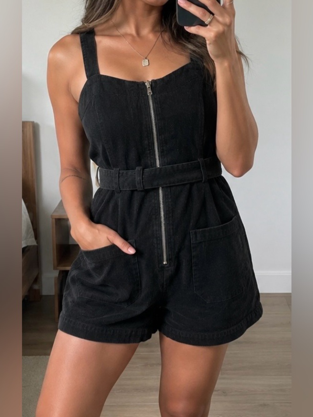 Black Corduroy Z Romper Dress jacks surfboard